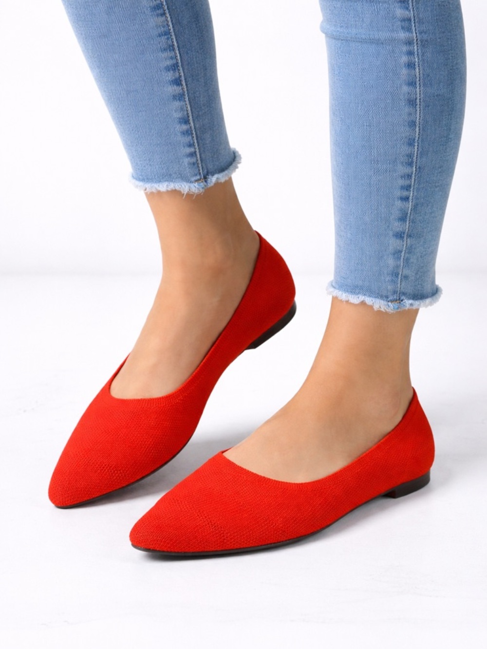 BREIFOLA knit pointed toe flats‎ red ballet sneakers size 7 flats casual Slip on